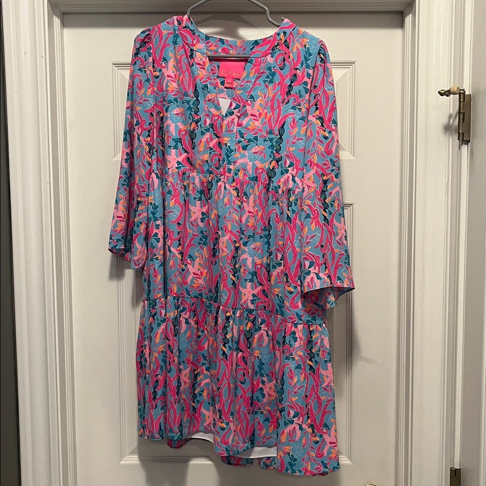 Lilly Pulitzer Vibrant Pink and Blue Long Sleeve Dress